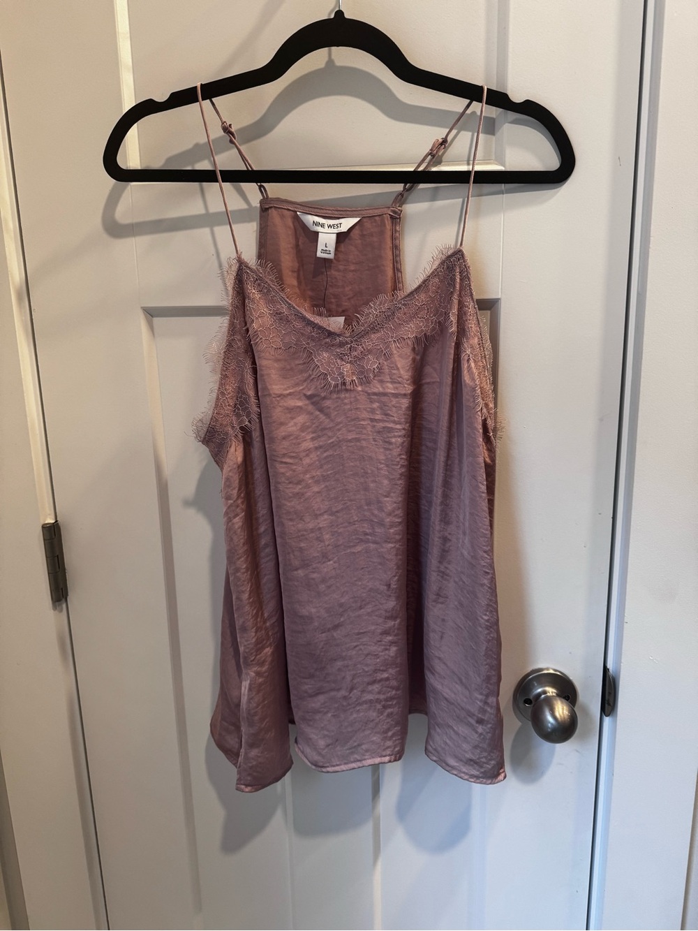 Nine West Rose Mauve Satin Lace-Trim Camisole